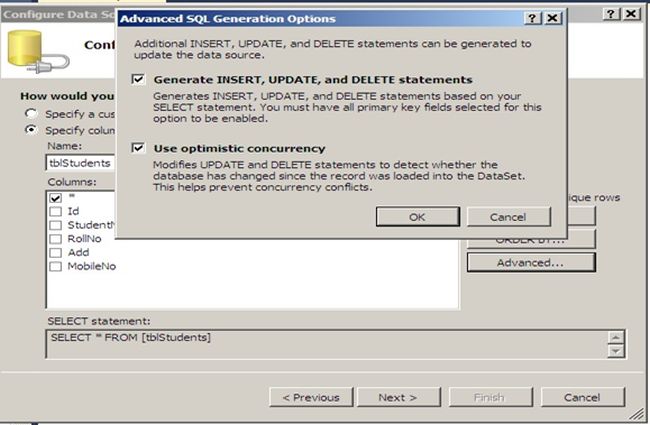 advanced SQL generation option